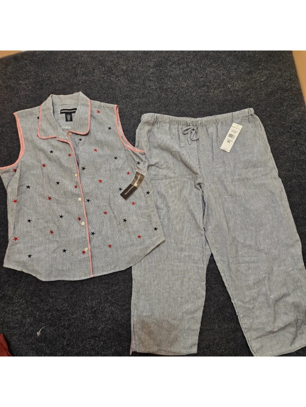 Norton McNaughton Vintage Linen Blend 2 Piece Set Pajama Lounge Star Seersucker
